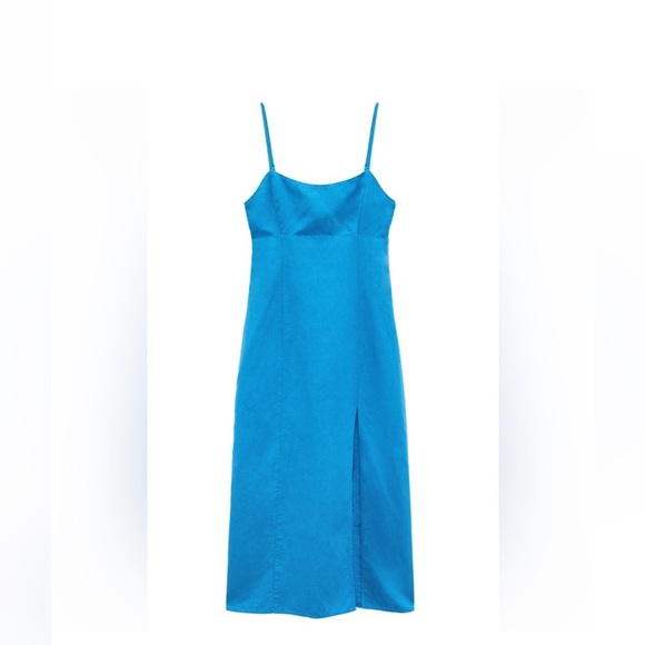 ZARA Blue Linen Blend Dress - Picture 2 of 7